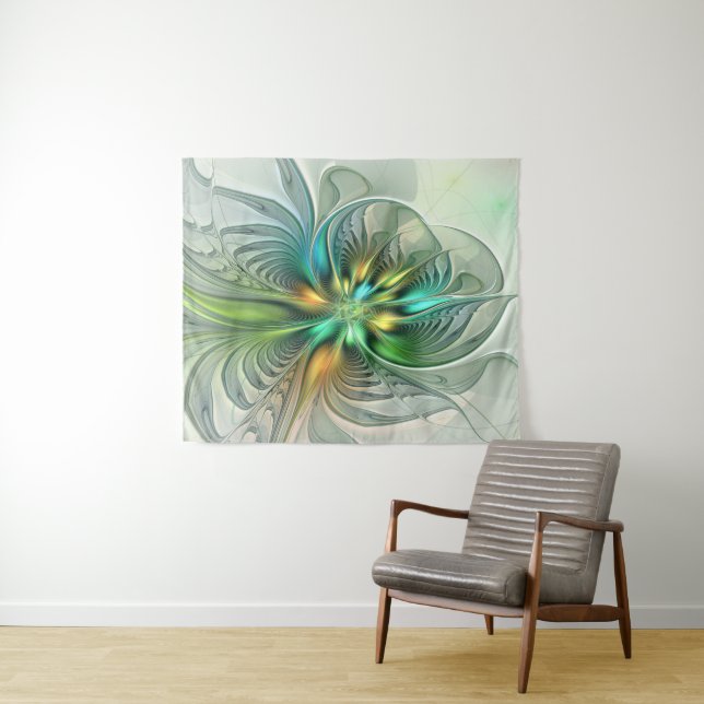 Colorful Fantasy Modern Abstract Flower Fractal Tapestry (In Situ (Horizontal))