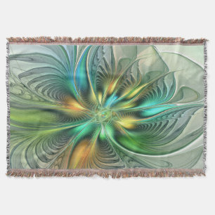 Colorful Fantasy Modern Abstract Flower Fractal Throw Blanket