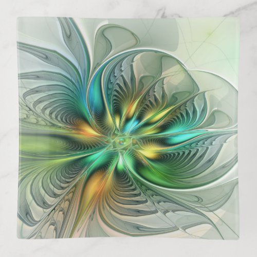 Colorful Fantasy Modern Abstract Flower Fractal Trinket Tray