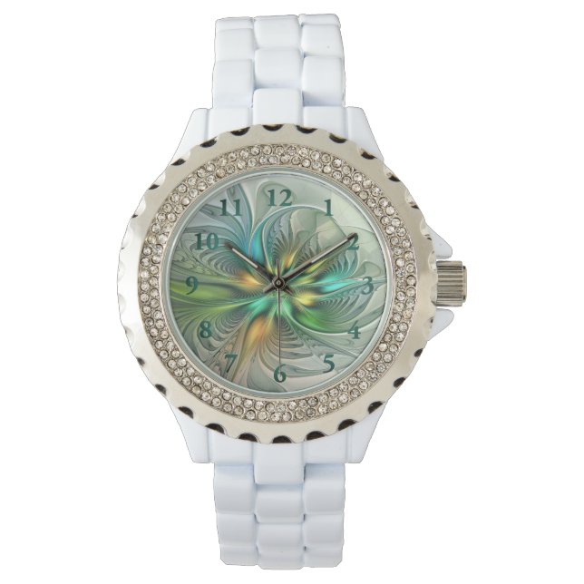 Colorful Fantasy Modern Abstract Flower Fractal Watch (Front)