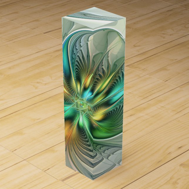 Colorful Fantasy Modern Abstract Flower Fractal Wine Box (Front)