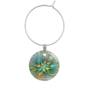 Colorful Fantasy Modern Abstract Flower Fractal Wine Charm