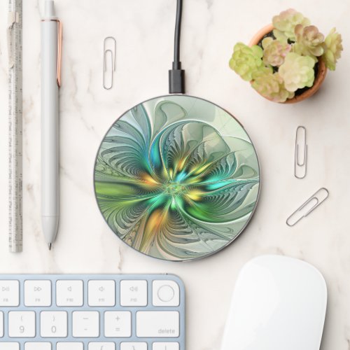 Colorful Fantasy Modern Abstract Flower Fractal Wireless Charger