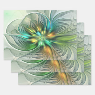 Colorful Fantasy Modern Abstract Flower Fractal Wrapping Paper Sheets