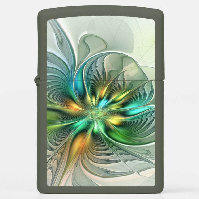 Colorful Fantasy Modern Abstract Flower Fractal Zippo Lighter (Front)