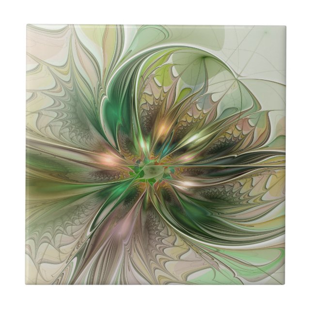 Colorful Fantasy Modern Abstract Fractal Ceramic Tile (Front)