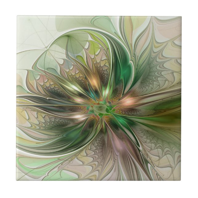 Colorful Fantasy Modern Abstract Fractal Ceramic Tile (Front)