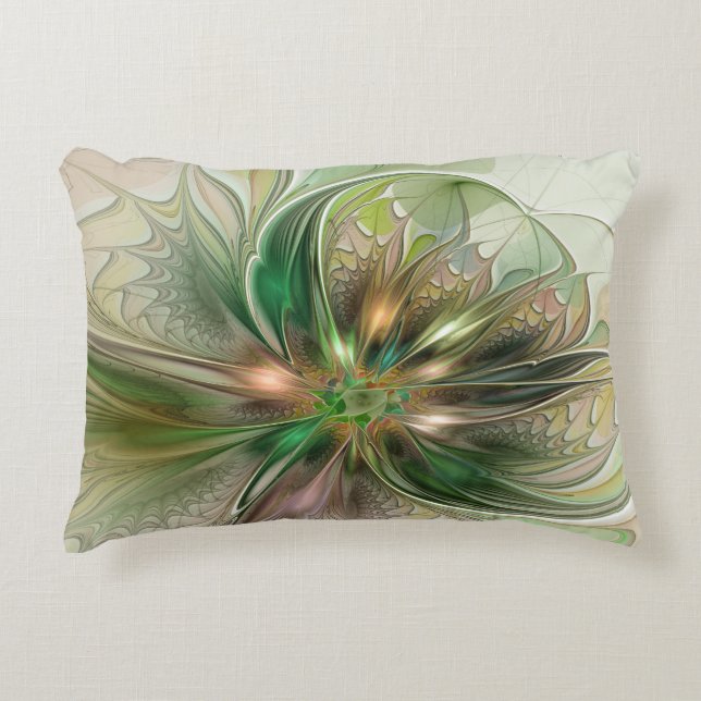 Colorful Fantasy Modern Abstract Fractal Flower Accent Pillow (Front)