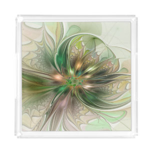 Colorful Fantasy Modern Abstract Fractal Flower Acrylic Tray