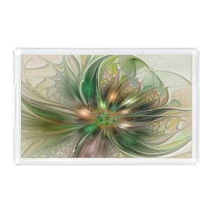 Colorful Fantasy Modern Abstract Fractal Flower Acrylic Tray