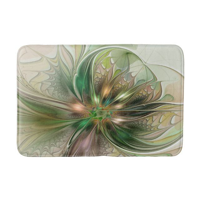 Colorful Fantasy Modern Abstract Fractal Flower Bath Mat (Front)