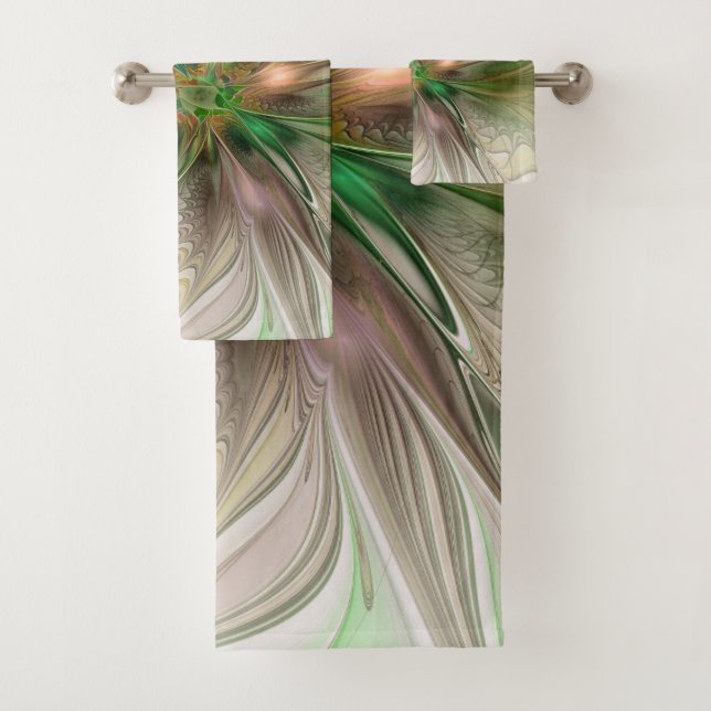 Colorful Fantasy Modern Abstract Fractal Flower Bath Towel Set (Insitu)