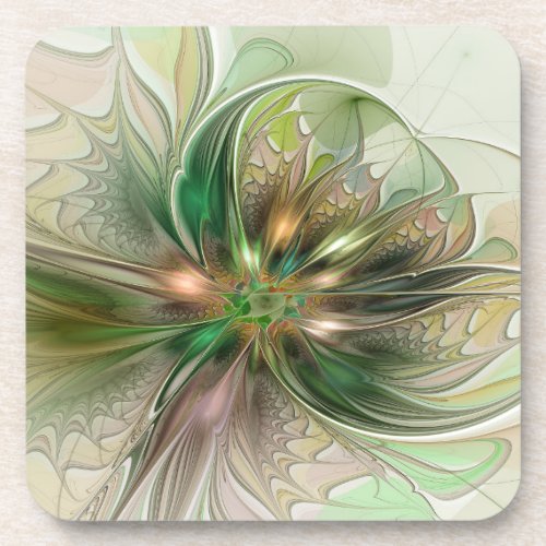 Colorful Fantasy Modern Abstract Fractal Flower Beverage Coaster