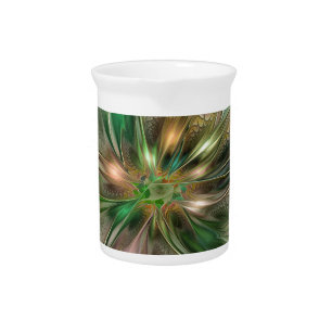 Colorful Fantasy Modern Abstract Fractal Flower Beverage Pitcher
