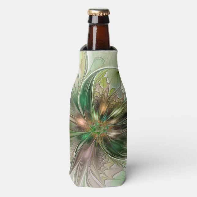 Colorful Fantasy Modern Abstract Fractal Flower Bottle Cooler (Bottle Front)