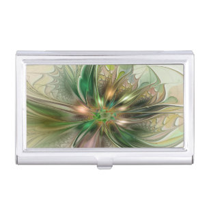 Colorful Fantasy Modern Abstract Fractal Flower Business Card Case