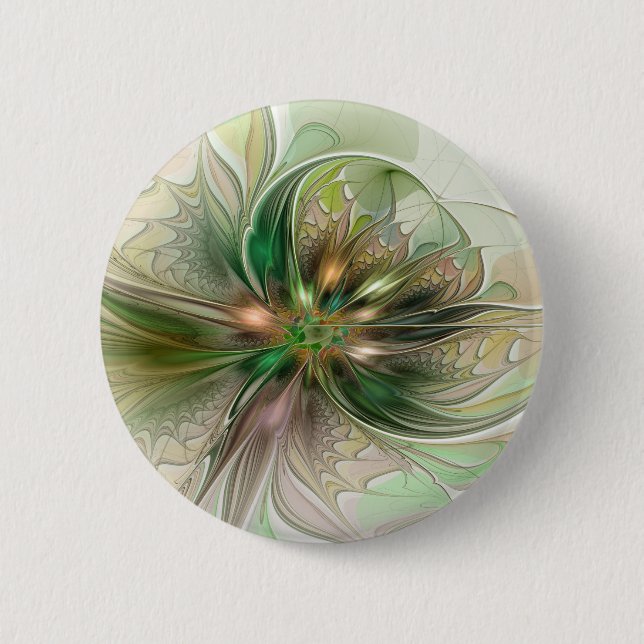 Colorful Fantasy Modern Abstract Fractal Flower Button (Front)