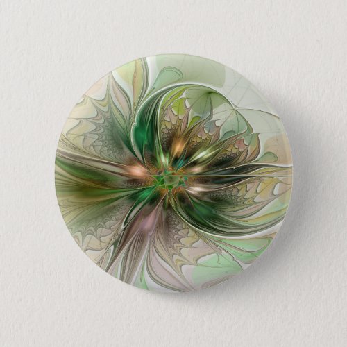 Colorful Fantasy Modern Abstract Fractal Flower Button