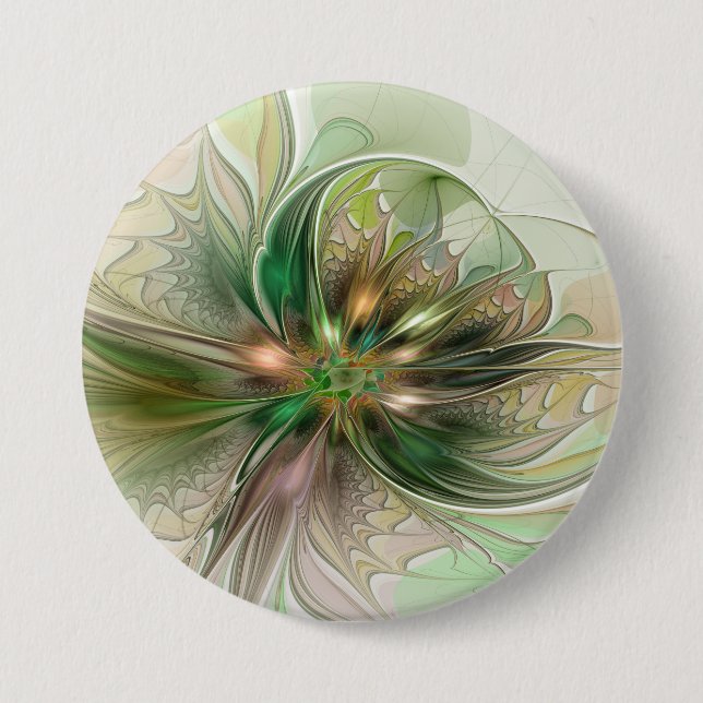 Colorful Fantasy Modern Abstract Fractal Flower Button (Front)