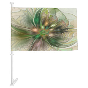 Colorful Fantasy Modern Abstract Fractal Flower Car Flag