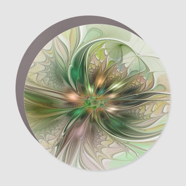 Colorful Fantasy Modern Abstract Fractal Flower Car Magnet (Front)