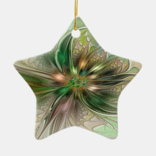 Colorful Fantasy Modern Abstract Fractal Flower Ceramic Ornament