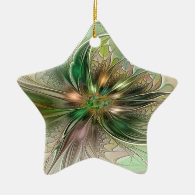 Colorful Fantasy Modern Abstract Fractal Flower Ceramic Ornament (Front)