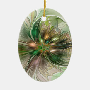 Colorful Fantasy Modern Abstract Fractal Flower Ceramic Ornament