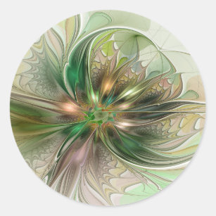 Colorful Fantasy Modern Abstract Fractal Flower Classic Round Sticker