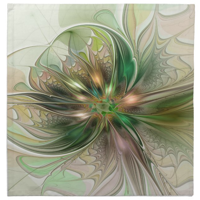 Colorful Fantasy Modern Abstract Fractal Flower Cloth Napkin (Front)