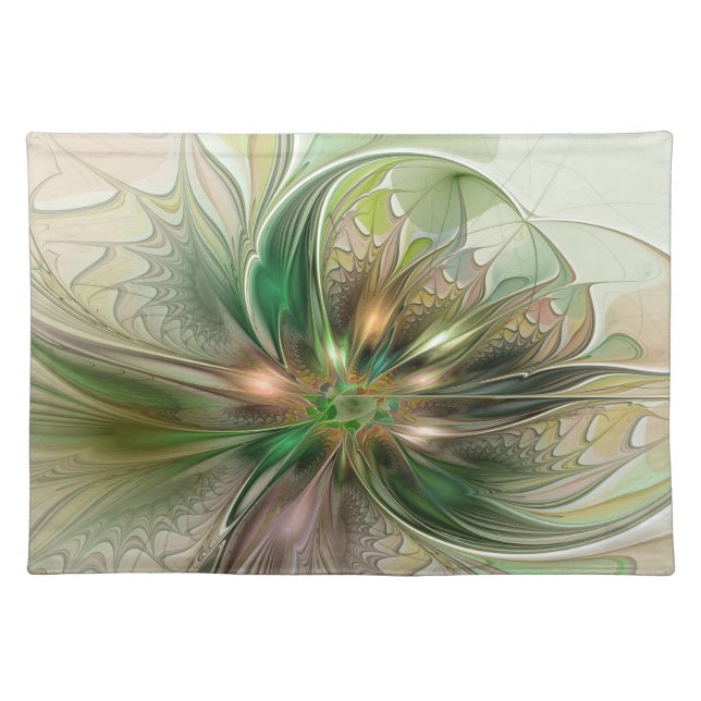 Colorful Fantasy Modern Abstract Fractal Flower Cloth Placemat (Front)