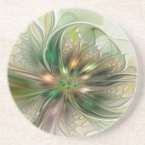 Colorful Fantasy Modern Abstract Fractal Flower Coaster