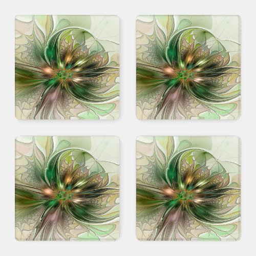 Colorful Fantasy Modern Abstract Fractal Flower Coaster Set