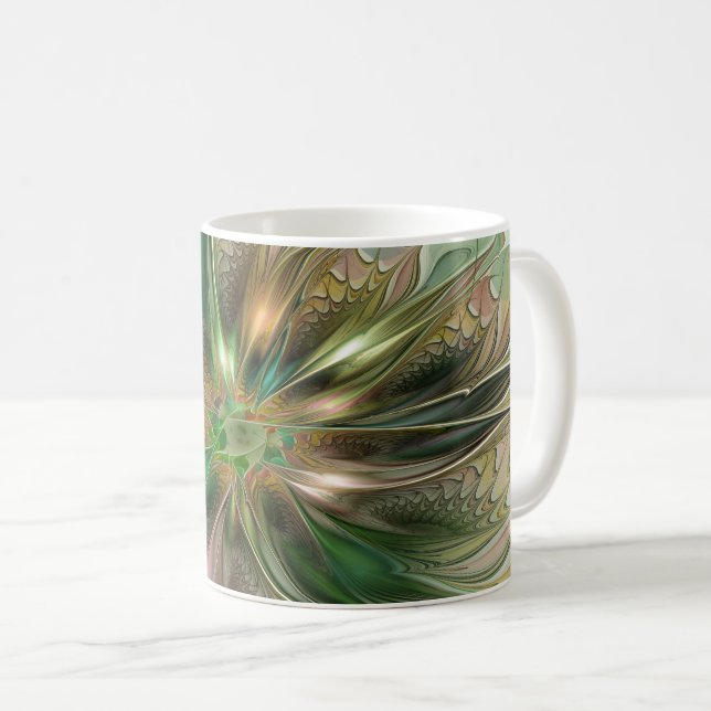 Colorful Fantasy Modern Abstract Fractal Flower Coffee Mug (Front Right)