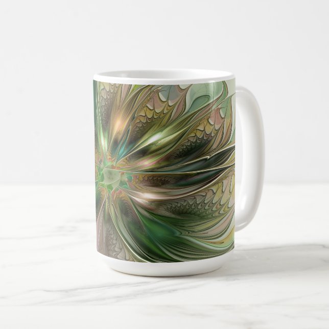 Colorful Fantasy Modern Abstract Fractal Flower Coffee Mug (Front Right)