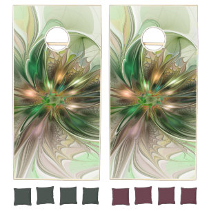 Colorful Fantasy Modern Abstract Fractal Flower Cornhole Set