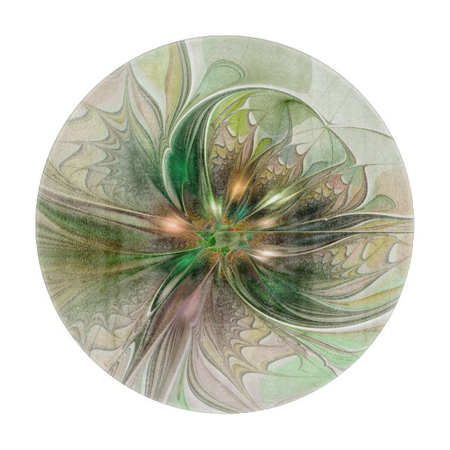 Colorful Fantasy Modern Abstract Fractal Flower Cutting Board (Front)