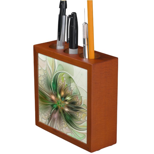 Colorful Fantasy Modern Abstract Fractal Flower Desk Organizer (In Situ)