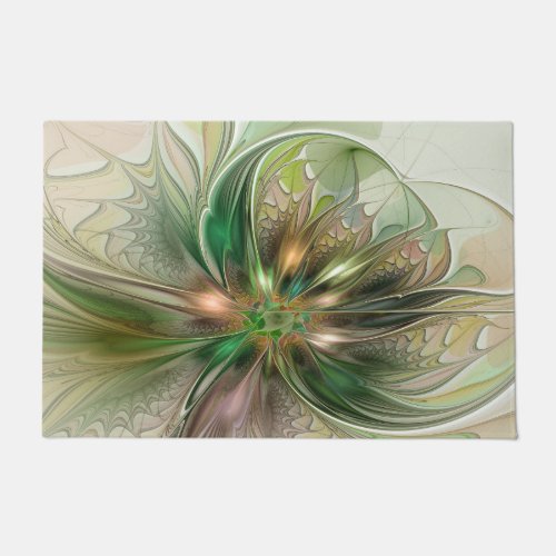 Colorful Fantasy Modern Abstract Fractal Flower Doormat