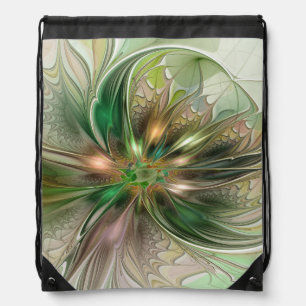 Colorful Fantasy Modern Abstract Fractal Flower Drawstring Bag