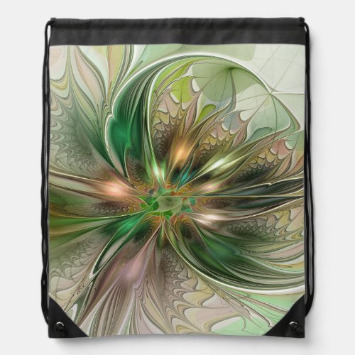 Colorful Fantasy Modern Abstract Fractal Flower Drawstring Bag