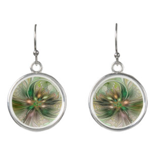 Colorful Fantasy Modern Abstract Fractal Flower Earrings
