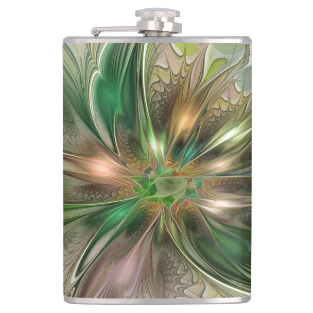 Colorful Fantasy Modern Abstract Fractal Flower Flask (Front)
