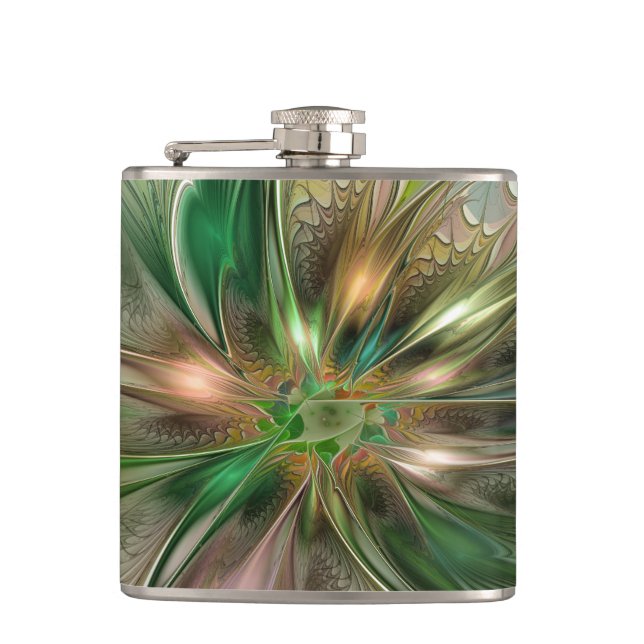 Colorful Fantasy Modern Abstract Fractal Flower Flask (Front)