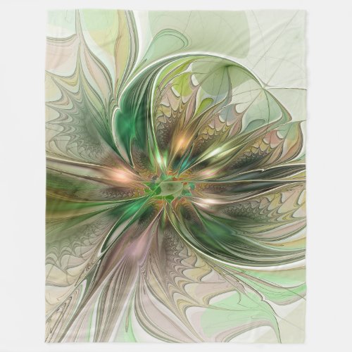 Colorful Fantasy Modern Abstract Fractal Flower Fleece Blanket