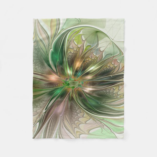 Colorful Fantasy Modern Abstract Fractal Flower Fleece Blanket (Front)