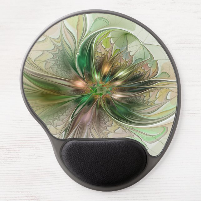 Colorful Fantasy Modern Abstract Fractal Flower Gel Mouse Pad (Front)
