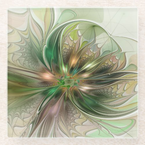 Colorful Fantasy Modern Abstract Fractal Flower Glass Coaster