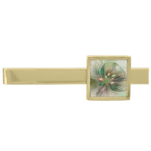 Colorful Fantasy Modern Abstract Fractal Flower Gold Finish Tie Bar
