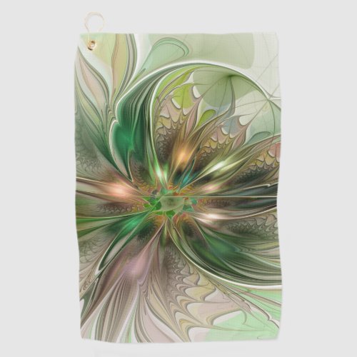 Colorful Fantasy Modern Abstract Fractal Flower Golf Towel